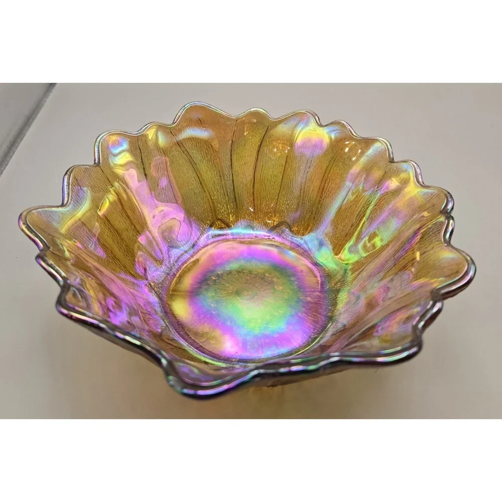 Vintage Sunflower Bowl Carnival Glass Marigold Iridescent 7